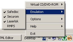 Screen-Shot von Daemon Tools zum anwählen der Kopierschutz-Emulationen